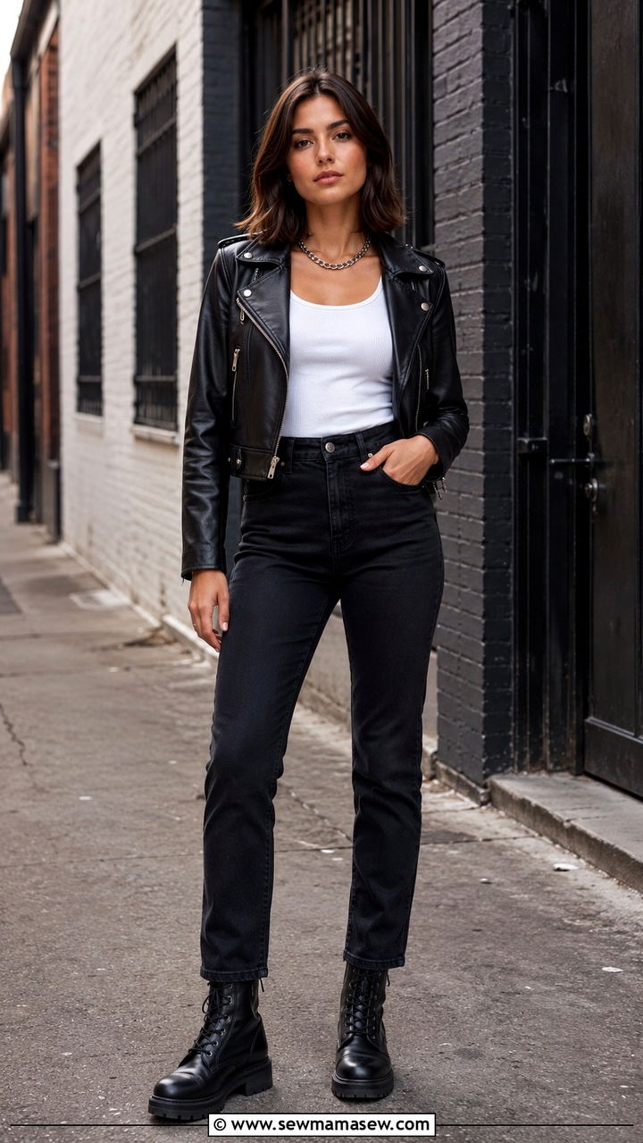 High Waisted Jeans With A Leather Moto Jacket - 30 How to style high waisted jeans