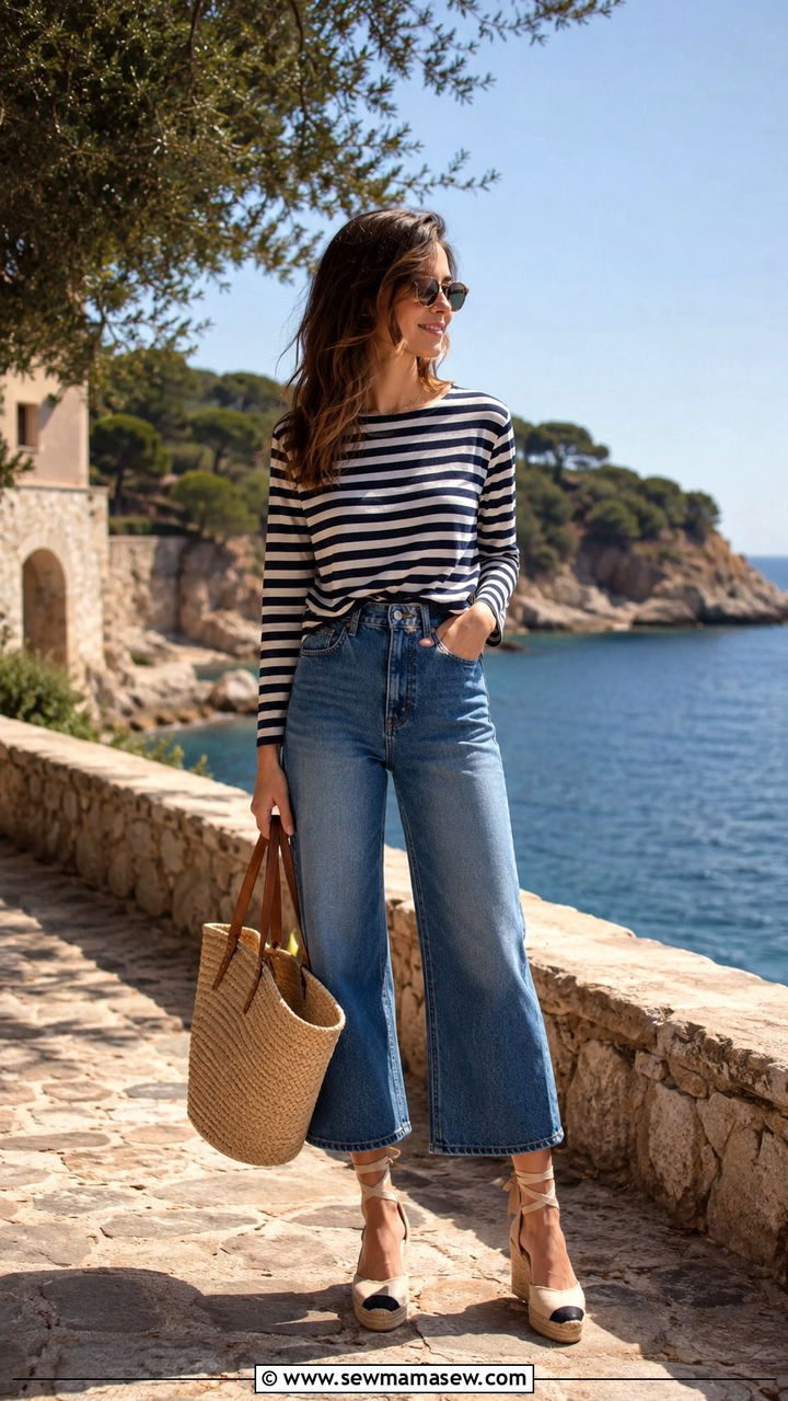 High Waisted Jeans With A Striped Breton Top And Espadrilles - 30 How to style high waisted jeans