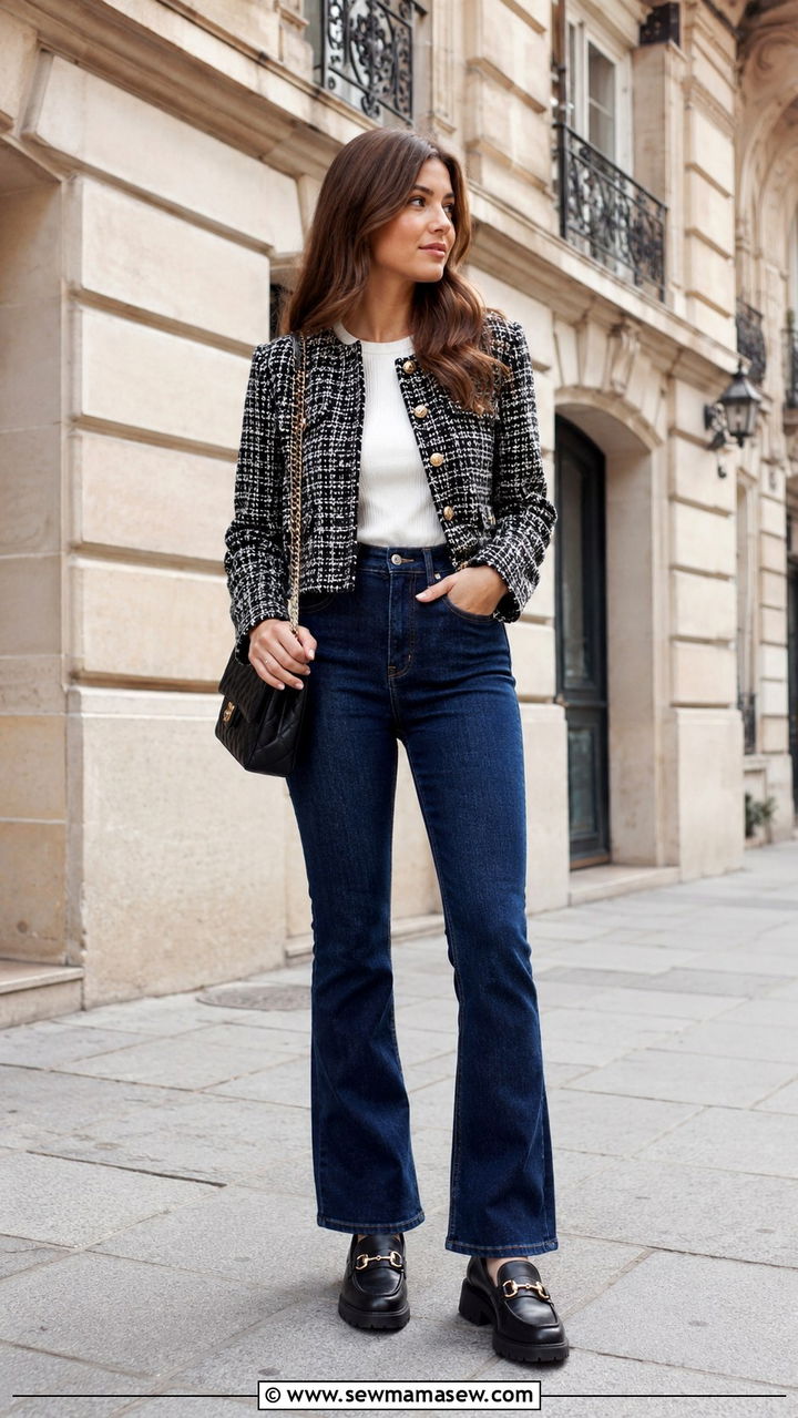 High Waisted Jeans With A Tweed Jacket And Loafers - 30 How to style high waisted jeans