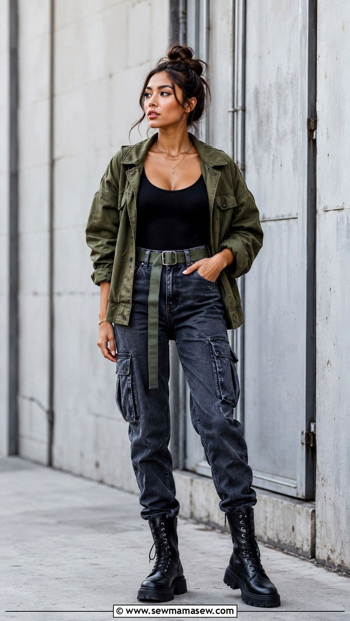 High Waisted Jeans With A Utility Jacket And Combat Boots - 30 How to style high waisted jeans
