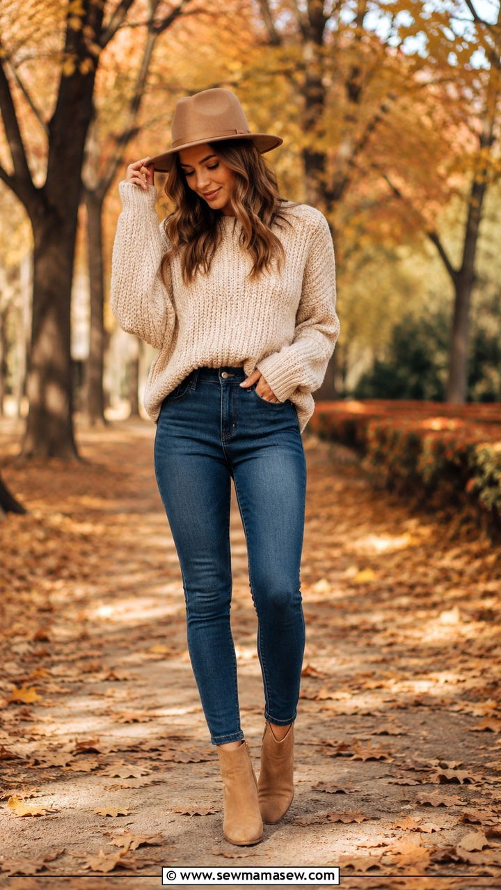 High Waisted Jeans With An Oversized Sweater And Ankle Boots - 30 How to style high waisted jeans