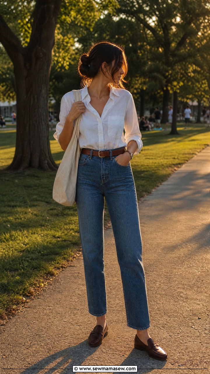 High Waisted Jeans With Button Up Shirt - 30 modest concert outfit ideas