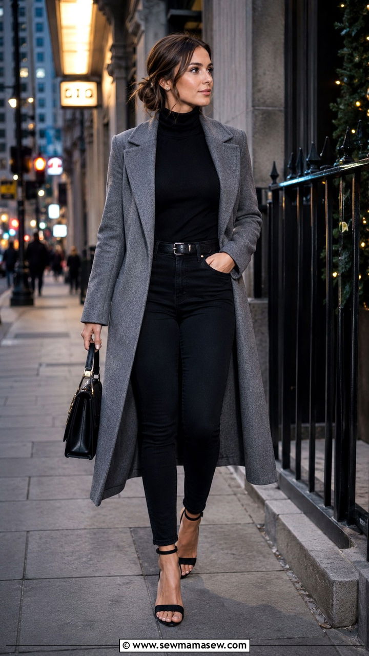 High Waisted Jeans with Turtleneck and Ankle Strap Heels - 30 High waisted jeans outfit ideas with heels