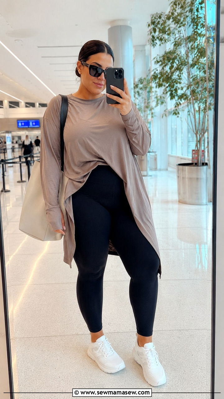 High Waisted Leggings And Tunic Outfit With Sneakers - 25 Outfits to emphasize curves