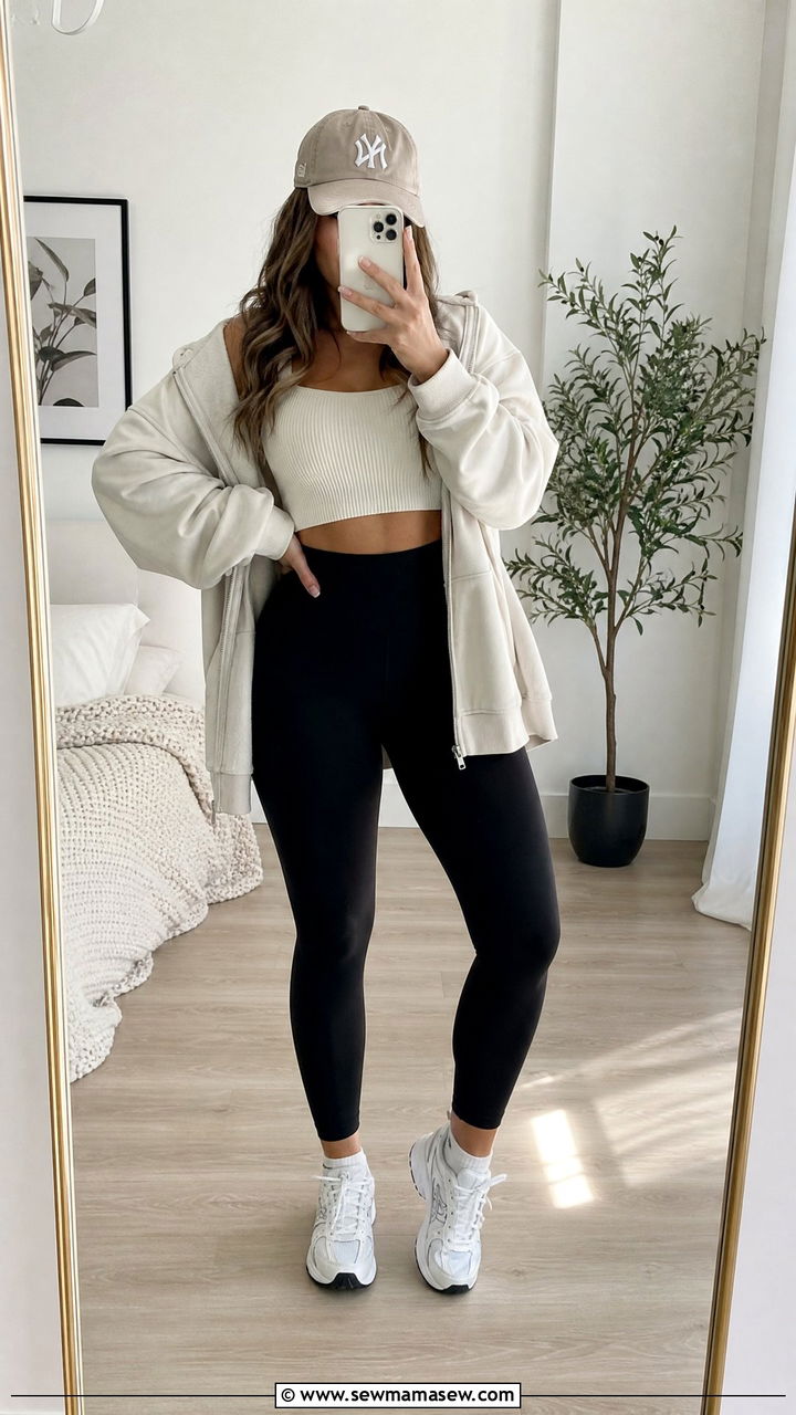 High Waisted Leggings With Crop Top And Jacket - 35 leggings outfit ideas