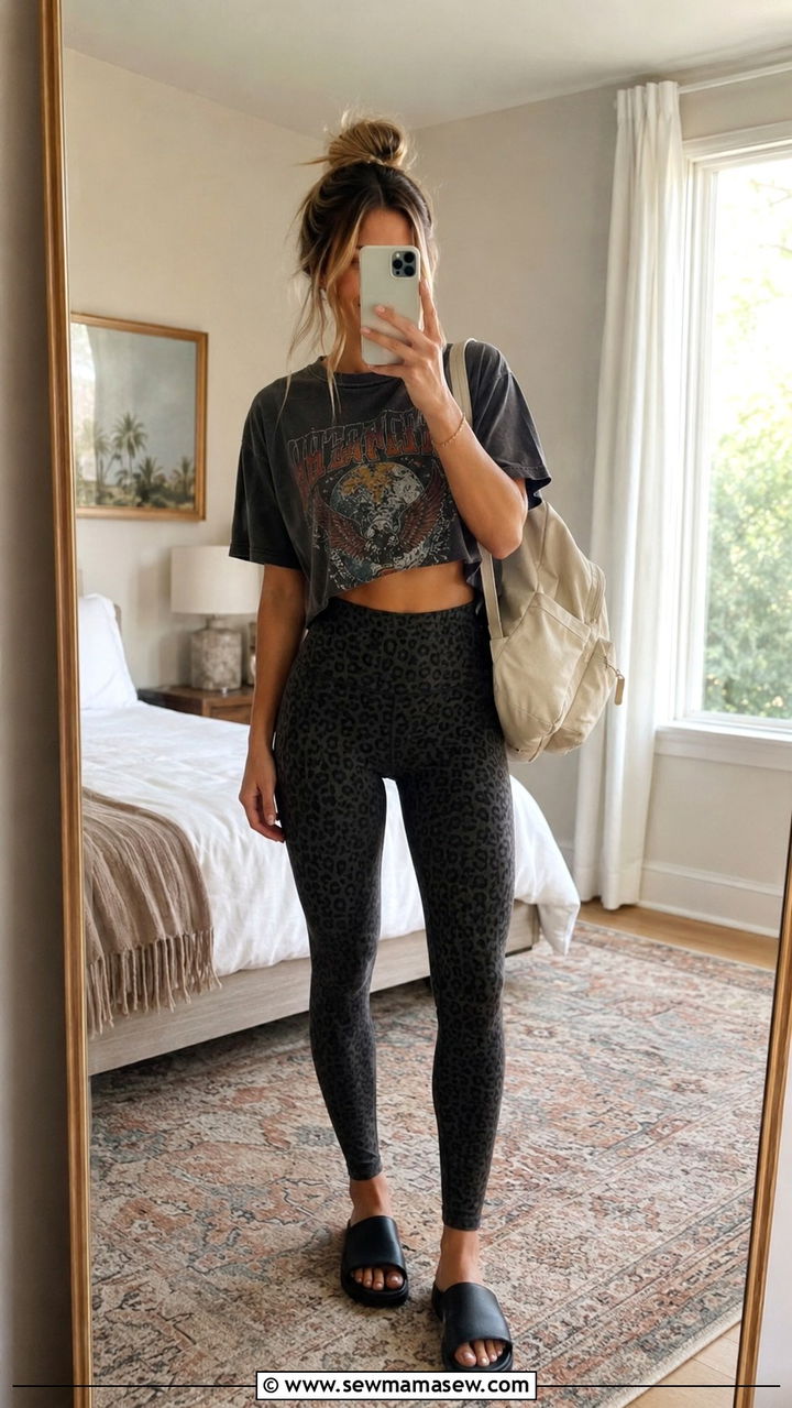 High Waisted Leggings and Graphic Tee Outfit - 25 Yoga outfit ideas with high waisted leggings