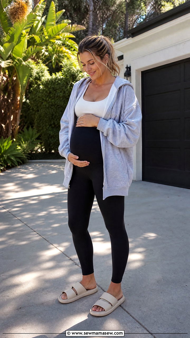 High Waisted Leggings and Hoodie Maternity - 20 Maternity outfit ideas hospital bag