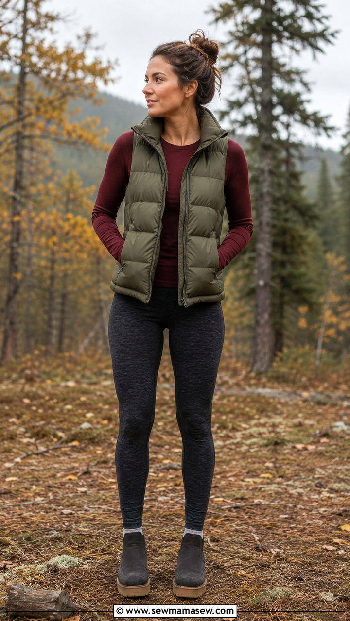 High Waisted Leggings and Puffer Vest Outfit - 25 Yoga outfit ideas with high waisted leggings