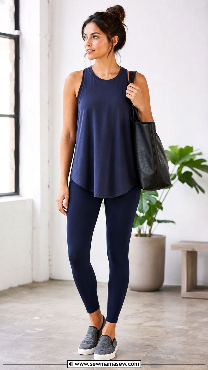 High Waisted Leggings and Tunic Tank Outfit - 25 Yoga outfit ideas with high waisted leggings