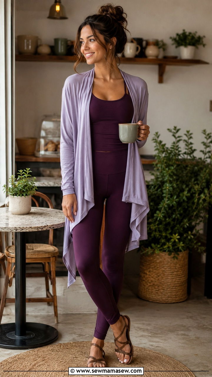 High Waisted Leggings and Wrap Cardigan Yoga Outfit - 25 Yoga outfit ideas with high waisted leggings