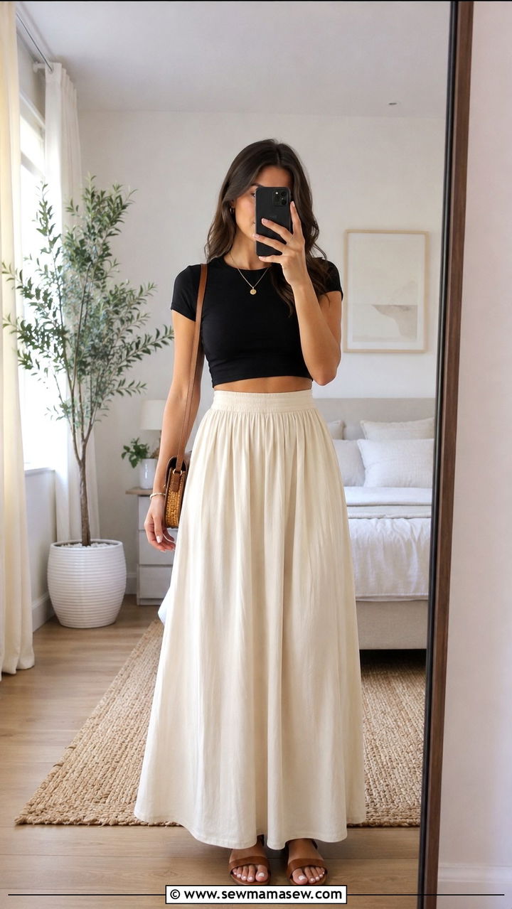 High Waisted Maxi Skirt with Crop Top - 30 classy maxi skirt outfits