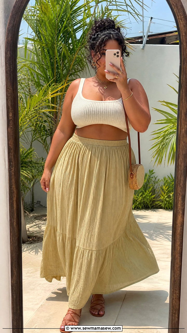 High Waisted Maxi Skirt with Crop Top - 25 Maxi skirt outfit ideas plus size