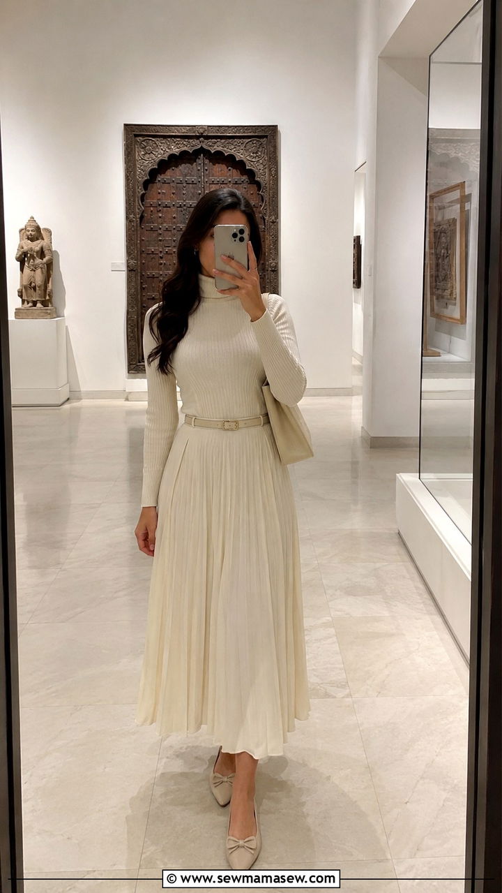 High Waisted Midi Skirt With Turtleneck - 30 Dubai vacation outfit ideas modest