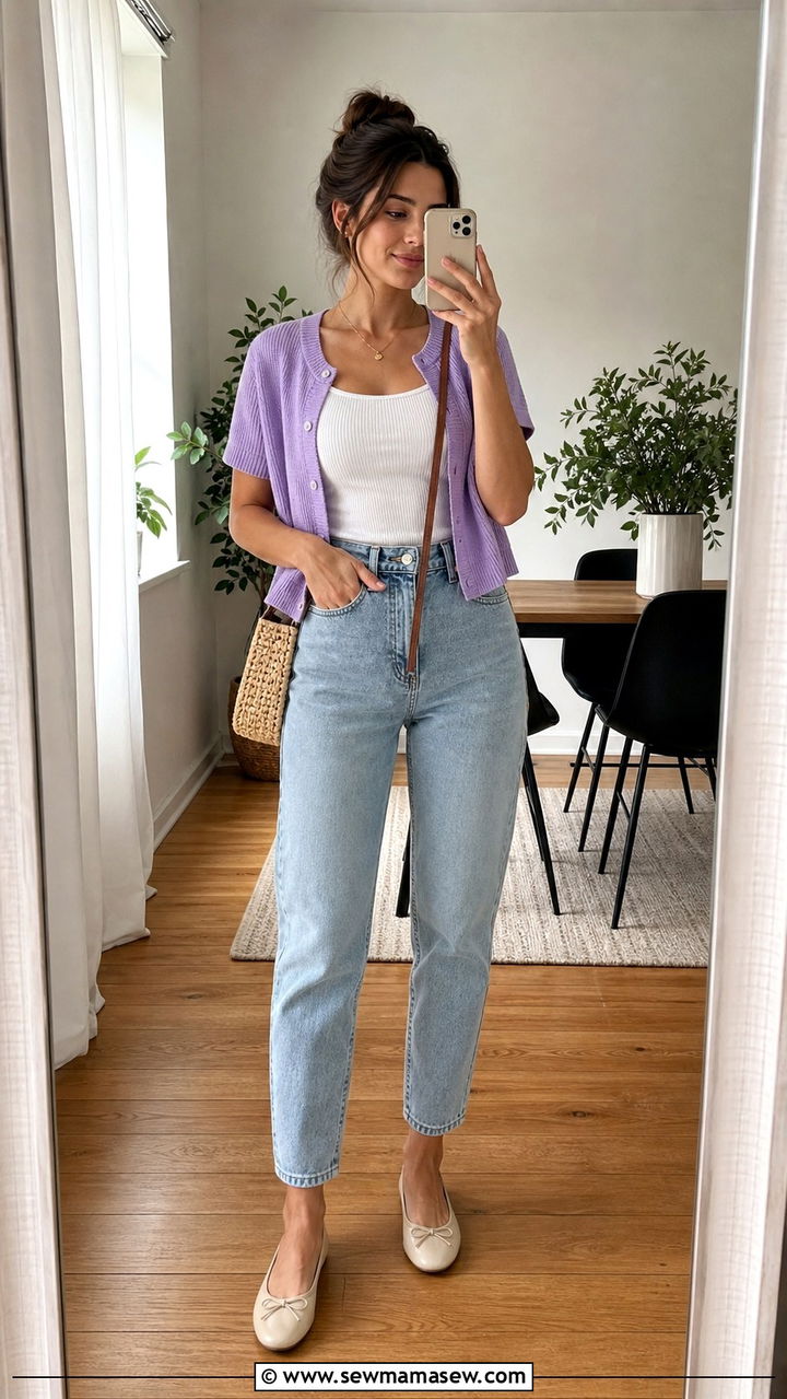 High Waisted Mom Jeans and Pastel Cardigan - 40 Cute spring outfits