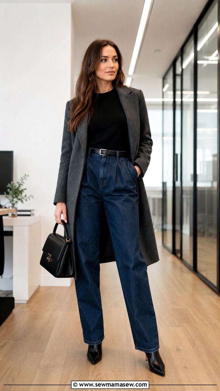 High Waisted Pleated Front Jeans With Sleek Pointed Boots - 30 High waisted jeans outfit ideas with boots