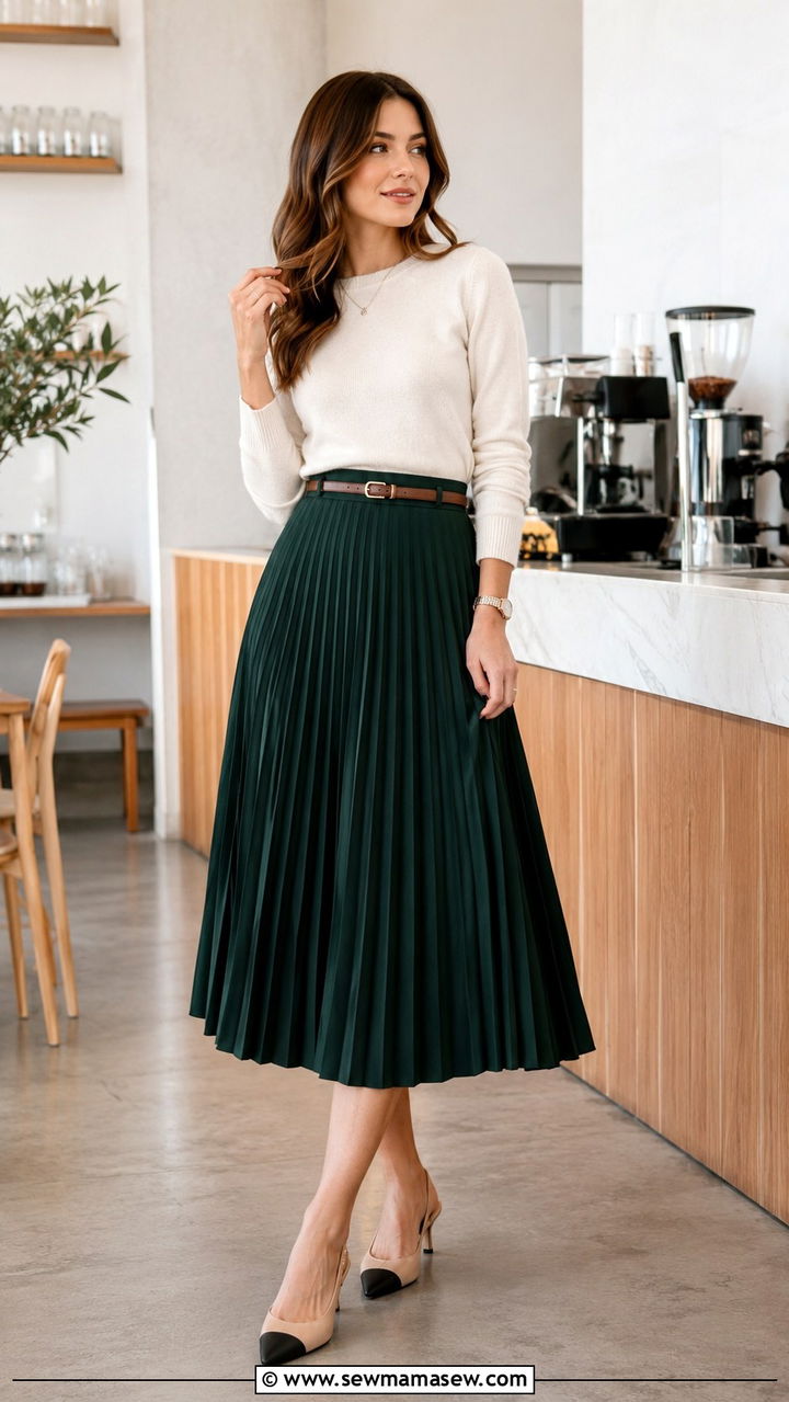 High Waisted Pleated Skirt and Knit Outfit - 25 modest classy outfits inspo