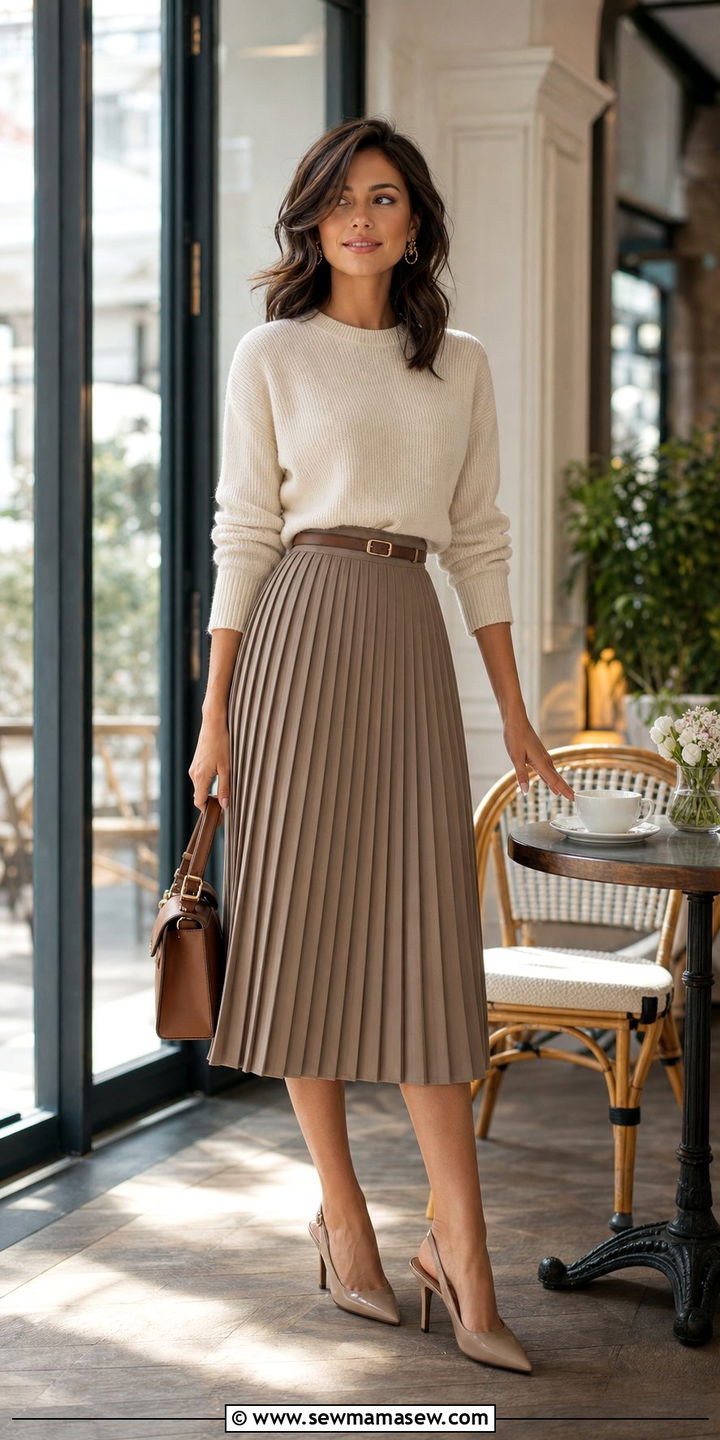 High Waisted Pleated Skirt with Soft Knit - 25 classy outfits for modest women