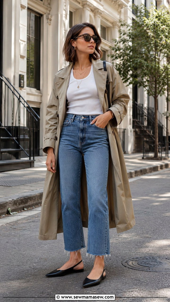 High Waisted Raw Hem Jeans With Slingback Flats - 30 High waisted jeans outfit ideas with flats