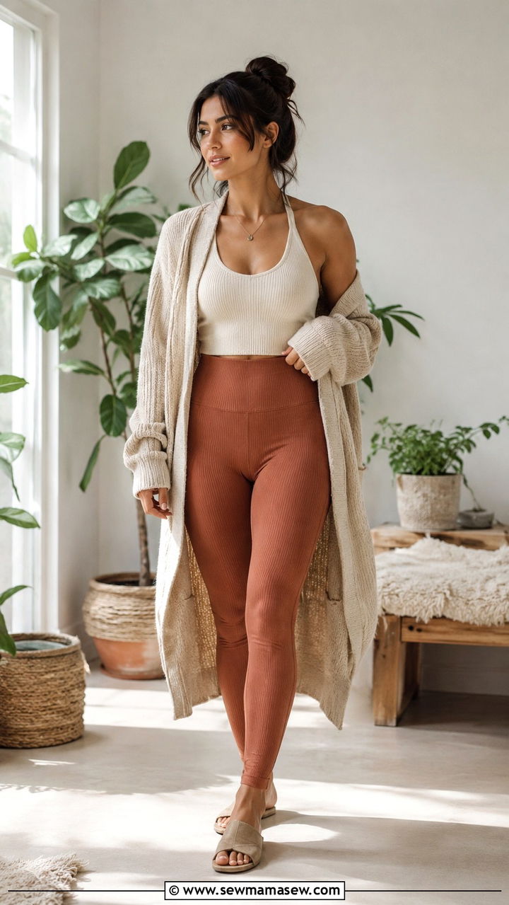 High Waisted Ribbed Leggings and Knit Tank Top Outfit - 25 Yoga outfit ideas with high waisted leggings
