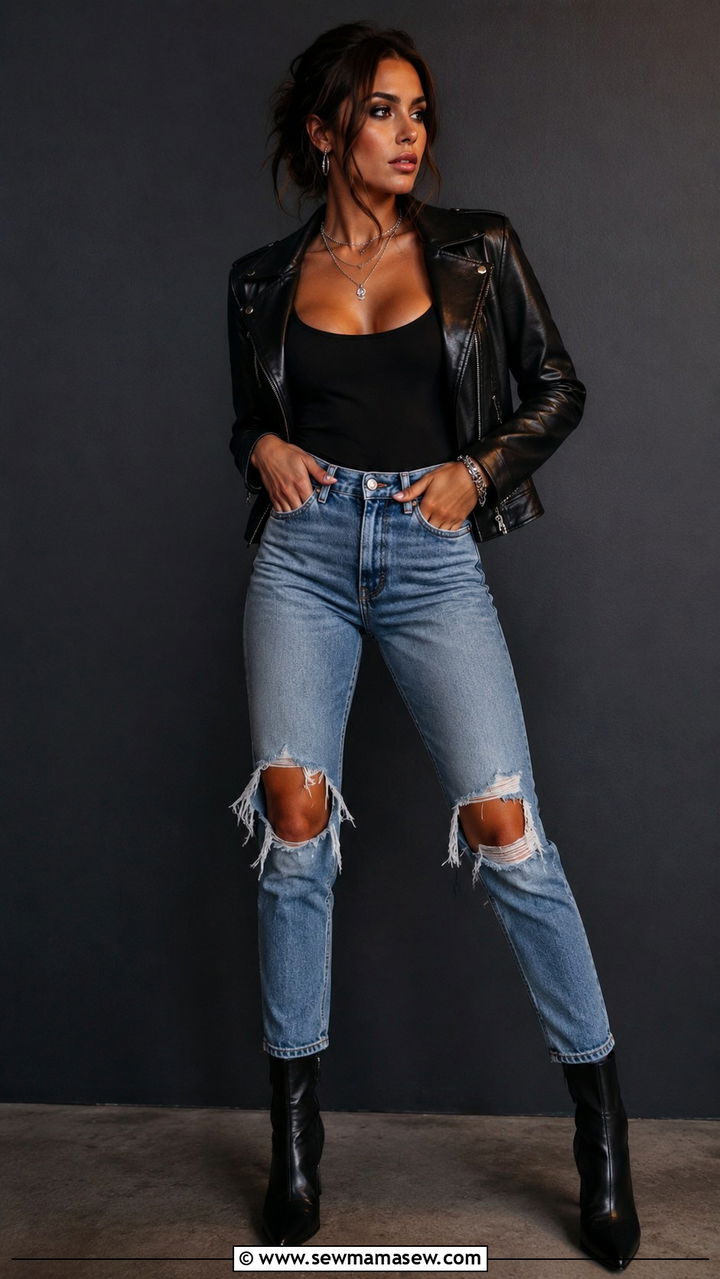 High Waisted Ripped Jeans With Black Ankle Boots - 30 High waisted jeans outfit ideas with boots