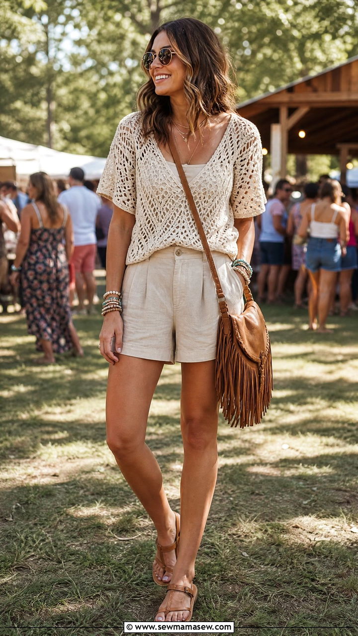 High Waisted Shorts and Crochet Top - 30 Family reunion outfit ideas summer
