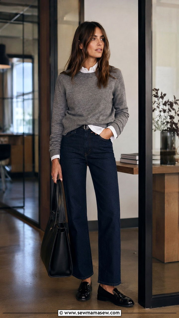 High Waisted Straight Leg Jeans With Patent Loafers - 30 High waisted jeans outfit ideas with flats