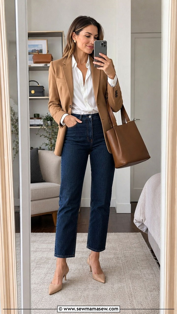 High Waisted Straight Leg Jeans with Kitten Heels - 30 High waisted jeans outfit ideas with heels