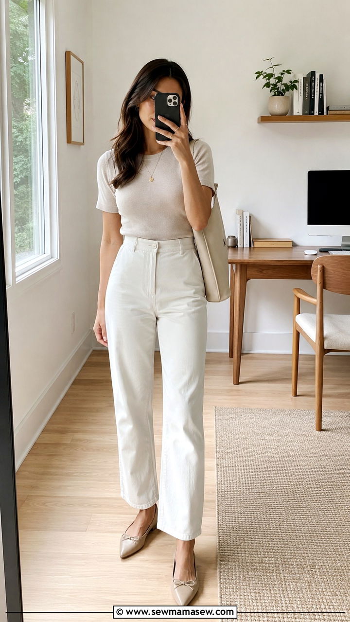 High Waisted Straight Leg Pants With Lightweight Knit - 30 Petite work outfit ideas summer