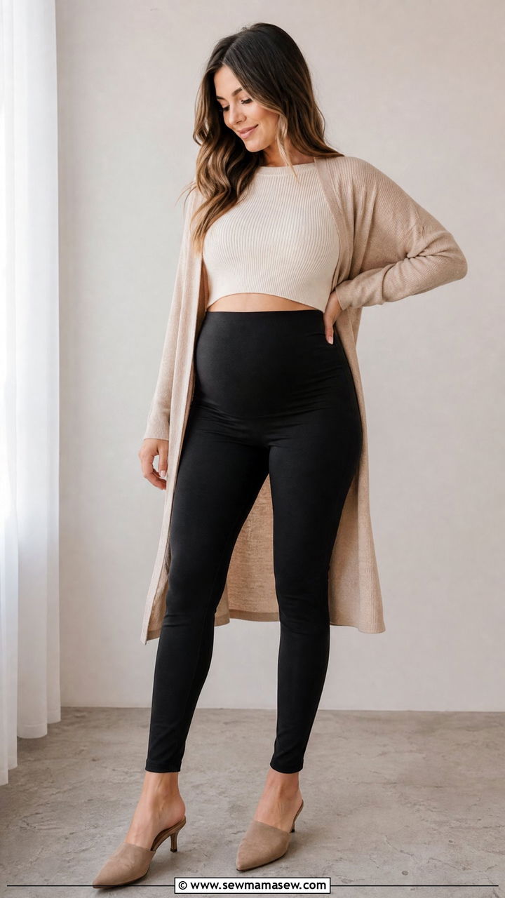 High Waisted Stretchy Pants With Cropped Top Outfit - 25 First trimester outfit ideas
