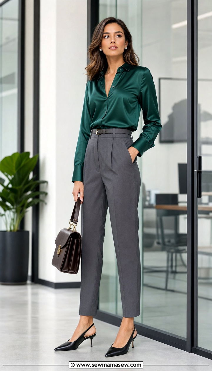 High Waisted Tapered Trousers With A Silk Blouse - 25 classy outfits for long torso women