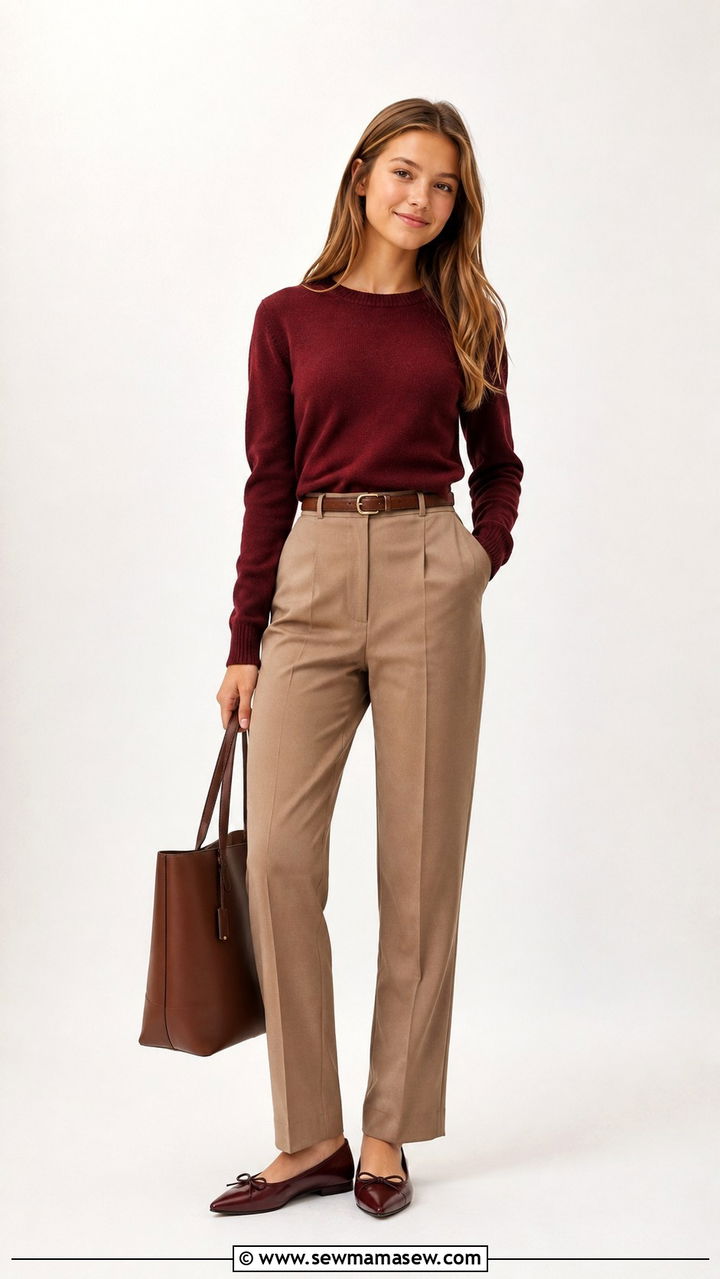 High Waisted Trousers And Knit Sweater Outfit - 25 Preppy outfits for teens