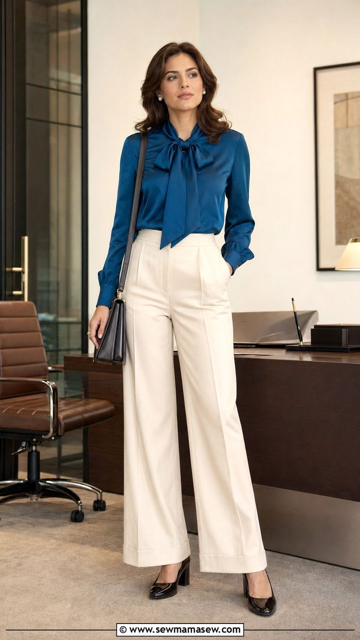 High Waisted Trousers With Bow Blouse - 35 70s outfit ideas