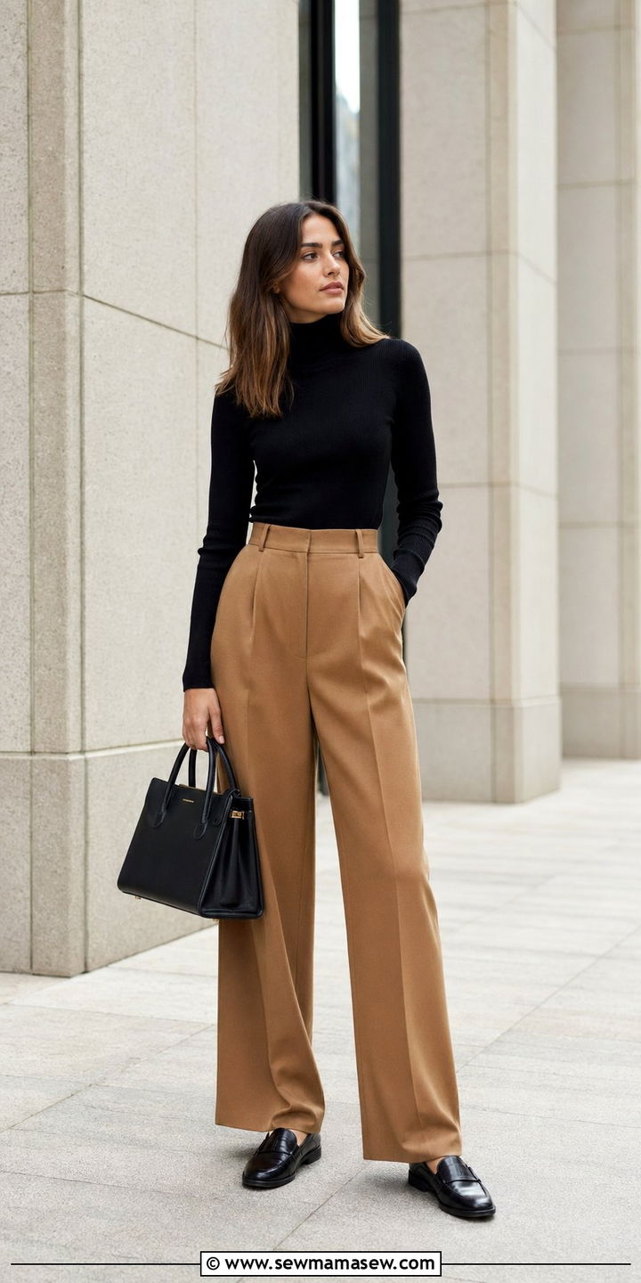 High Waisted Trousers With Fitted Turtleneck And Loafers - 35 aesthetic outfits for women