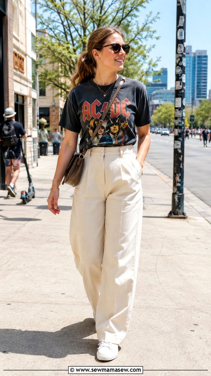 High Waisted Trousers and Band Tee Outfit SXSW - 20 SXSW outfit ideas 2026