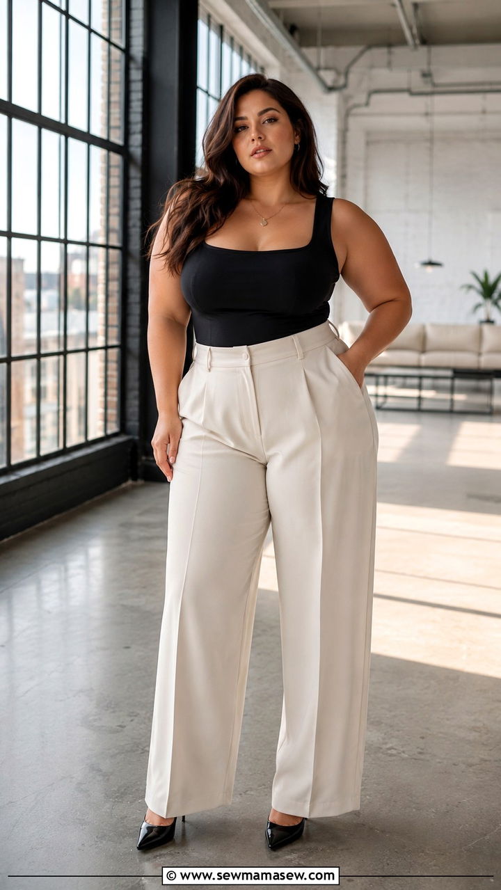 High Waisted Trousers and Bodysuit Photoshoot Look - 25 Photoshoot outfits for curvy women