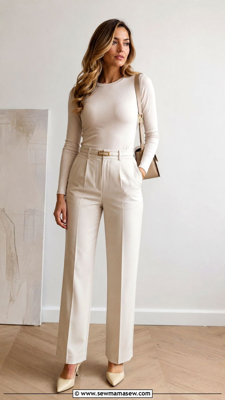 High Waisted Trousers with Fitted Bodysuit - 25 Outfit ideas for hourglass figure for work