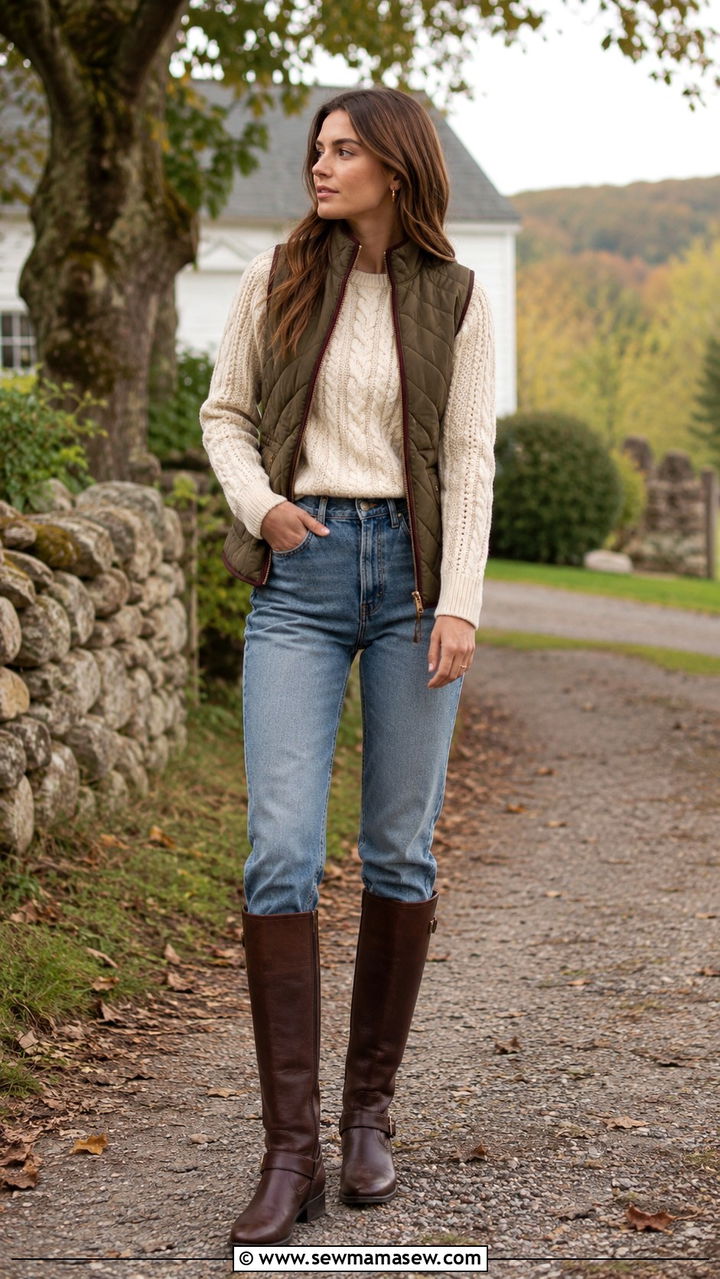 High Waisted Vintage Wash Jeans With Riding Boots - 30 High waisted jeans outfit ideas with boots