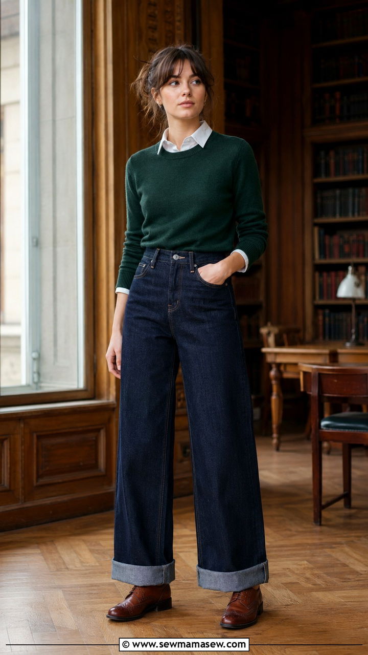 High Waisted Wide Leg Jeans With Brogues - 30 High waisted jeans outfit ideas with flats