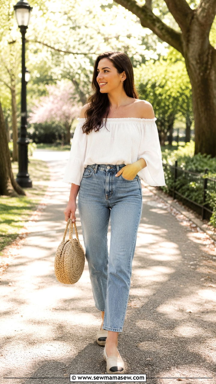 High Waisted Wide Leg Jeans With Fitted Knit Top - 20 spring outfits for women with wide hips