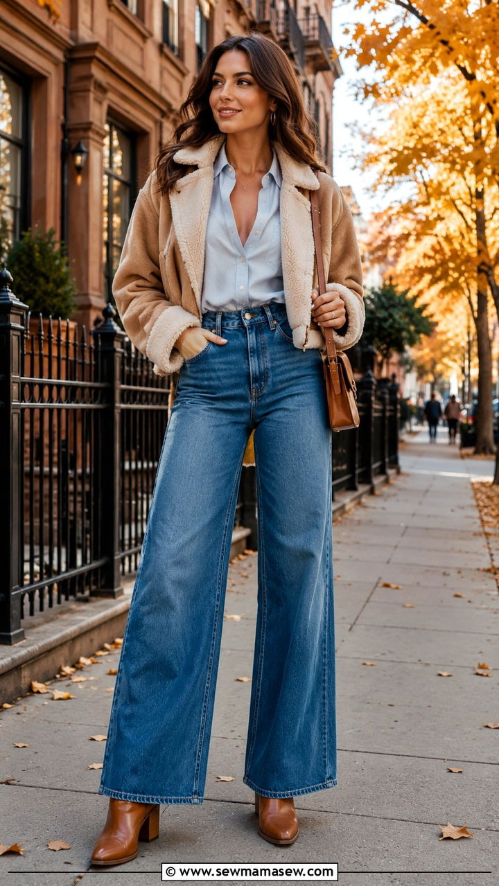 High Waisted Wide Leg Jeans With Stacked Heel Boots - 30 High waisted jeans outfit ideas with boots