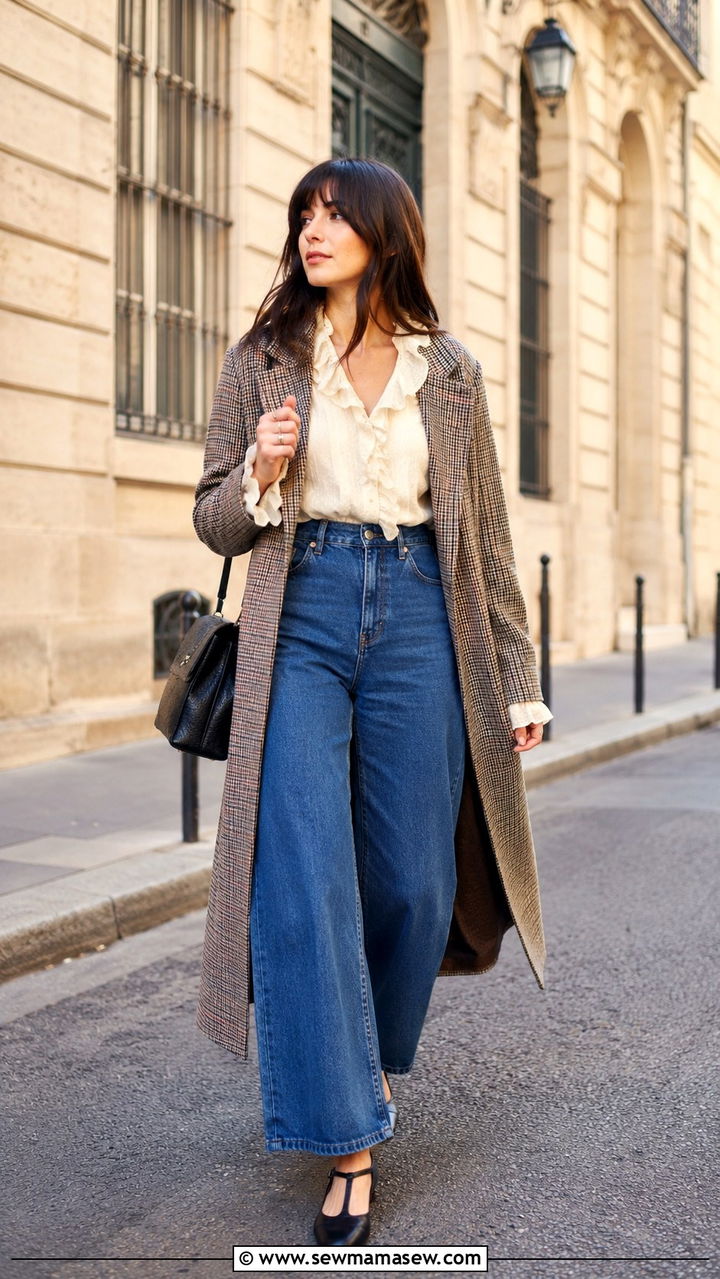 High Waisted Wide Leg Jeans With T Bar Ballet Flats - 30 High waisted jeans outfit ideas with flats