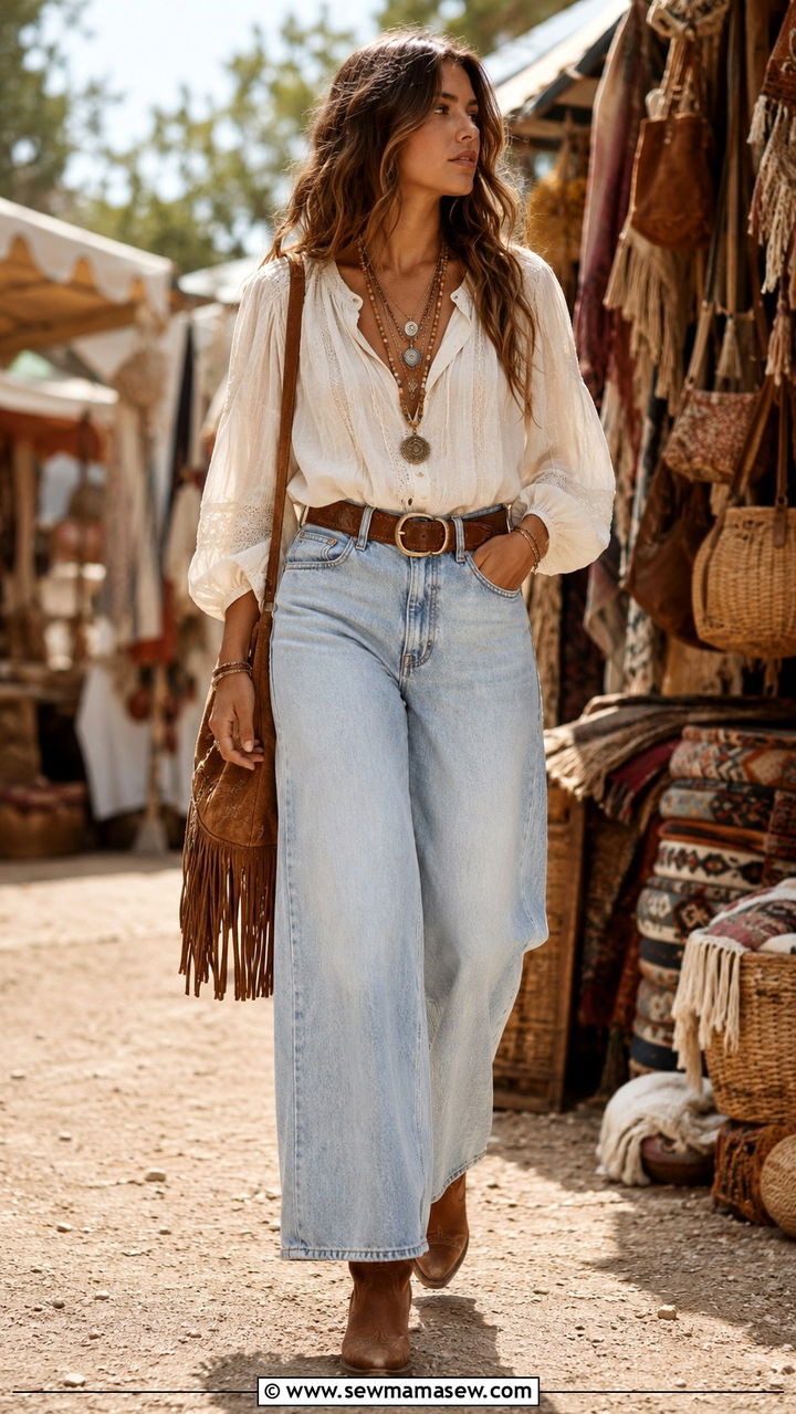 High Waisted Wide Leg Jeans With Western Ankle Boots - 30 High waisted jeans outfit ideas with boots