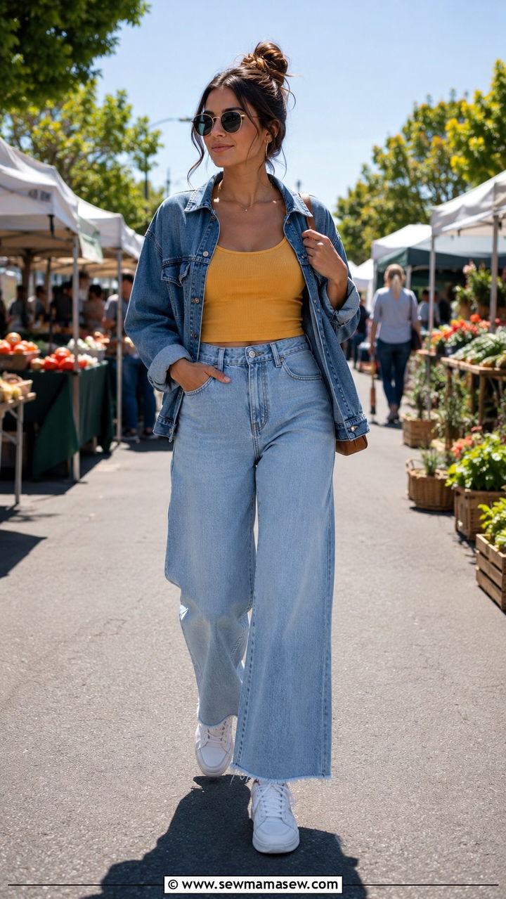 High Waisted Wide Leg Jeans With White Sneakers - 30 High waisted jeans outfit ideas with flats