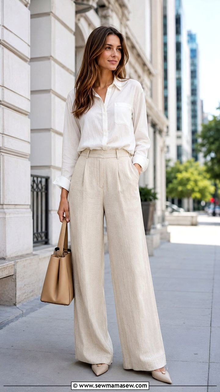 High Waisted Wide Leg Pants Spring Outfit - 20 spring outfits for women with tummy