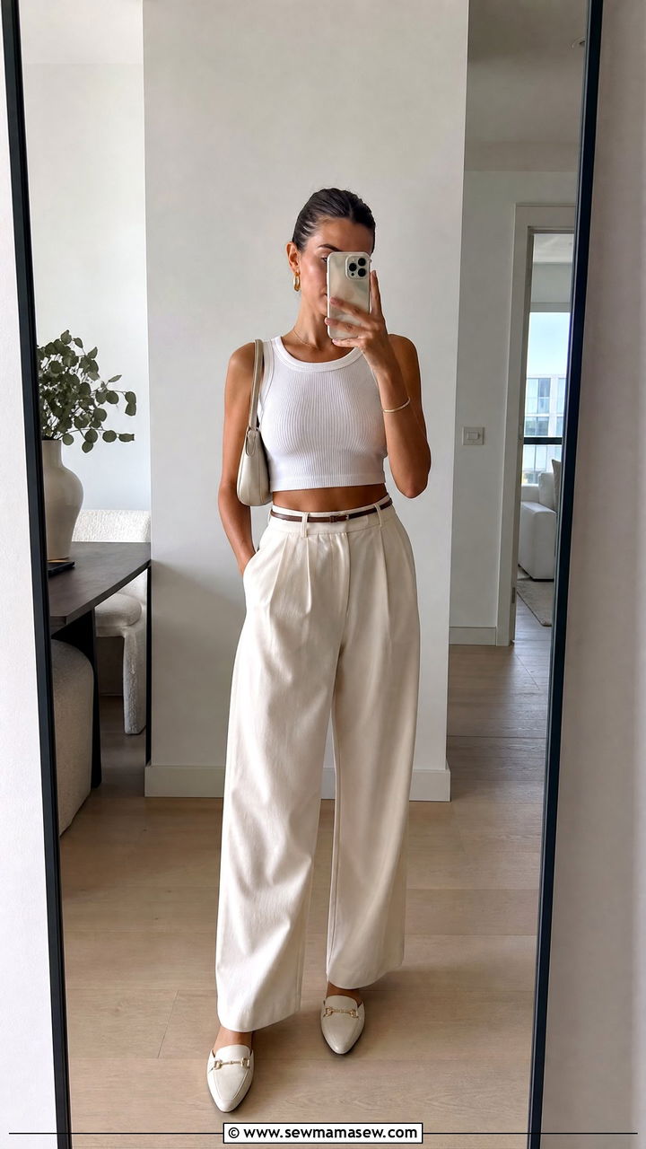 High Waisted Wide Leg Pants With A Cropped Tank - 35 June outfit ideas