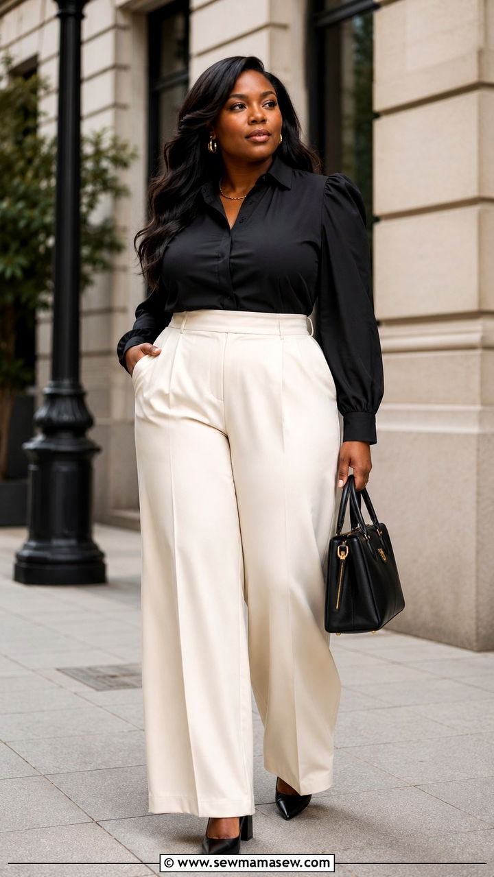 High Waisted Wide Leg Pants with Structured Top - 20 Outfit ideas for apron belly