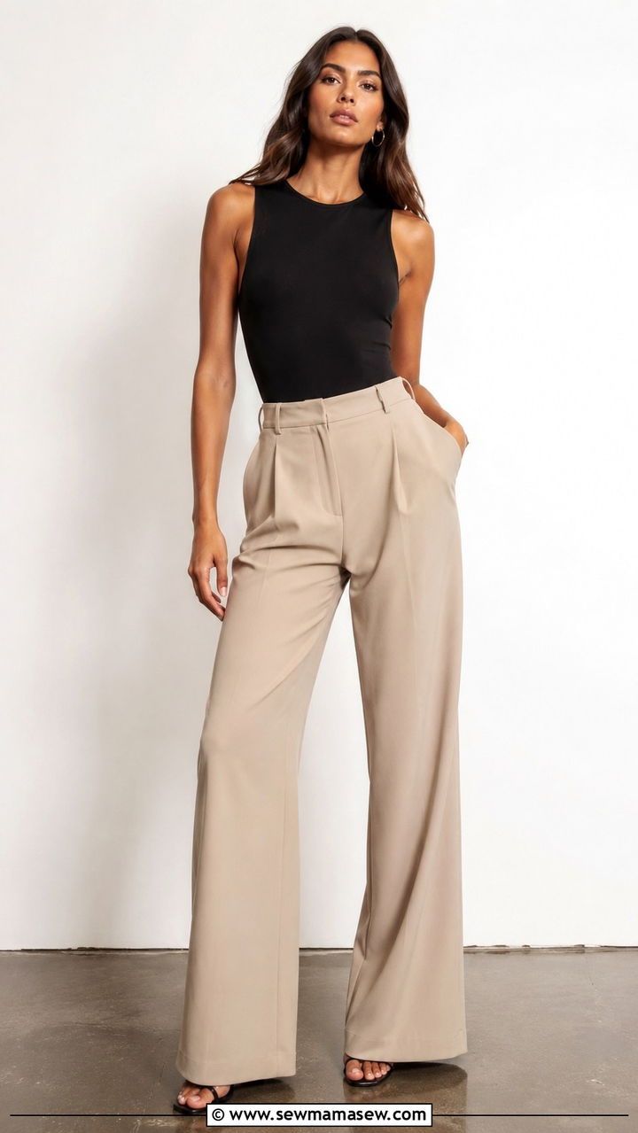 High Waisted Wide Leg Trousers With Fitted Top - 25 Photoshoot outfits for tall women