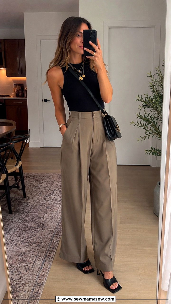 High Waisted Wide Leg Trousers with a Bodysuit Tank - 25 Wide leg trousers outfit ideas with a tank top