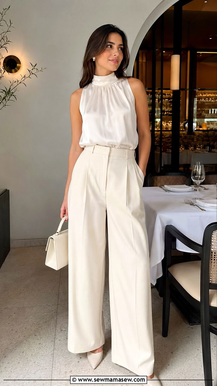 High neck blouse and wide leg pants graduation dinner outfit - 30 Graduation dinner outfit ideas
