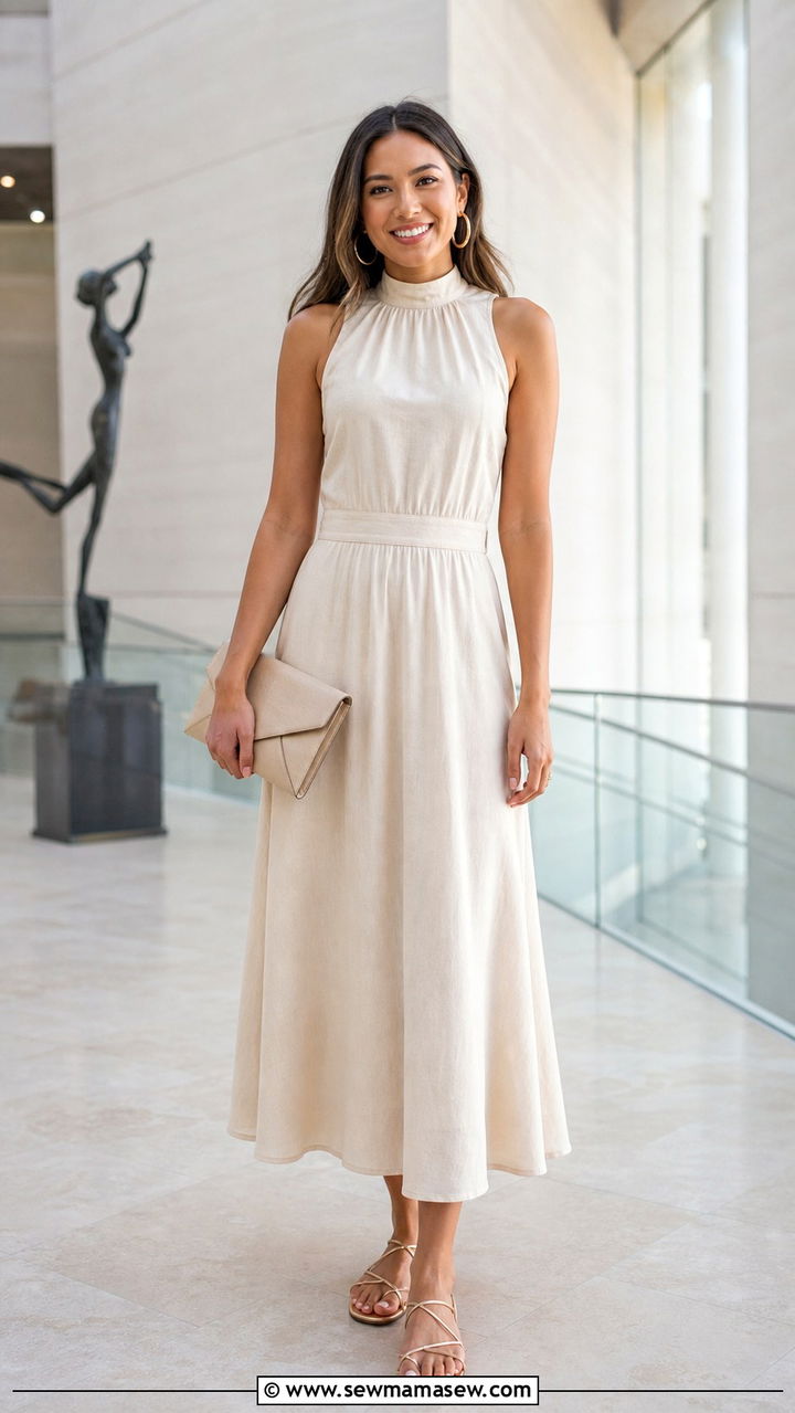 High neck sundress with hoop earrings - 40 summer sundress outfit ideas